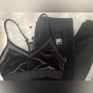PINK SPORT 'ULTIMATE LIGHTLY LINED' VELVET SPORTS BRA & FILA VELOUR LEGGING SET